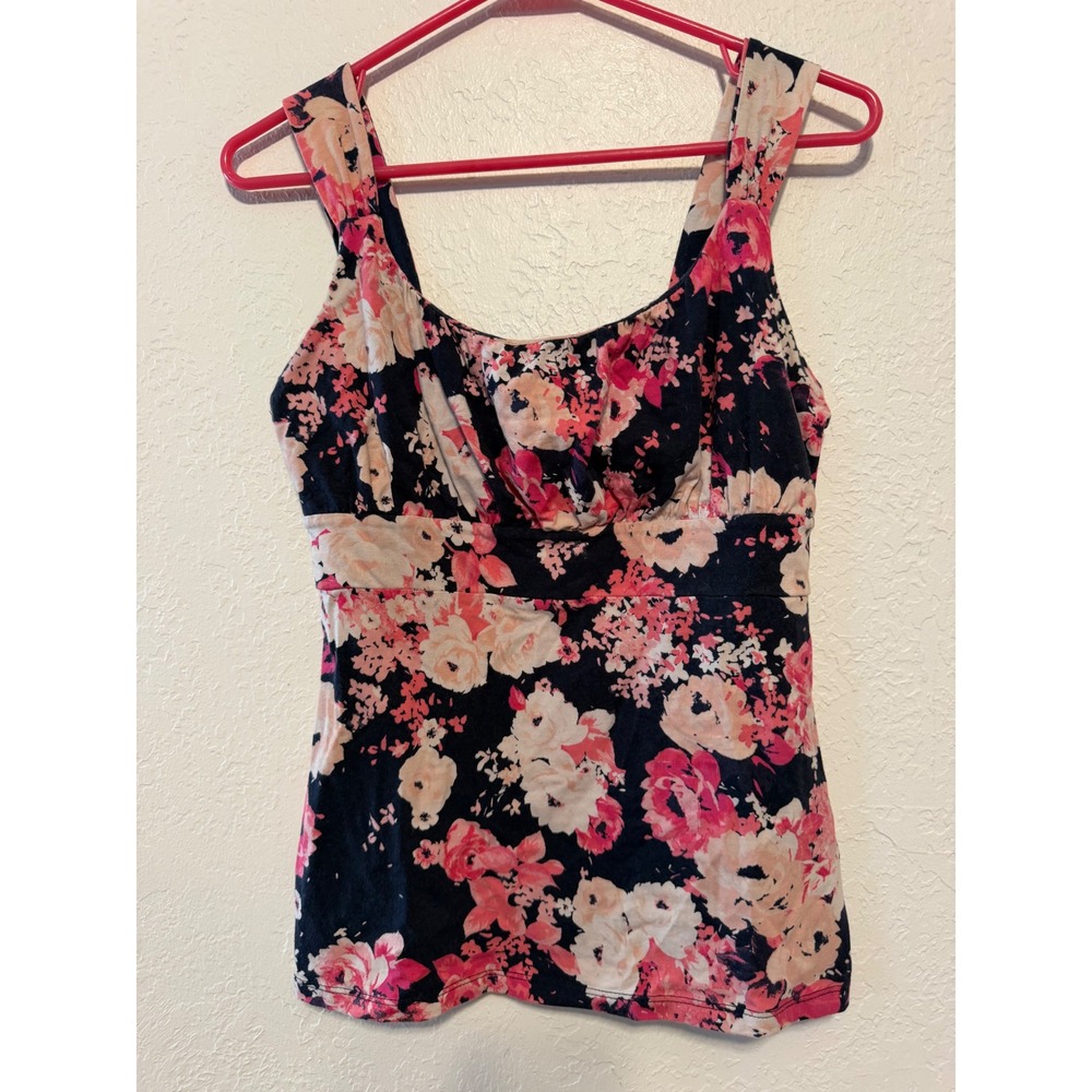 Ann Taylor Floral Empire Waist Tank Top Navy Pink Sleeveless Blouse Small